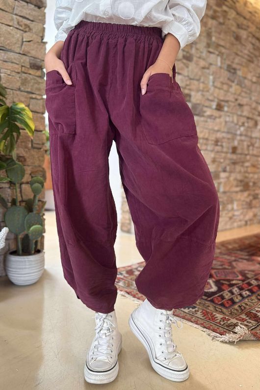Made in Italy Cooper Needlecord Shelby Cocoon Pant Dark Cherry